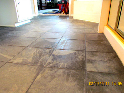 This bathroom slate floor needs cleaned and sealed 